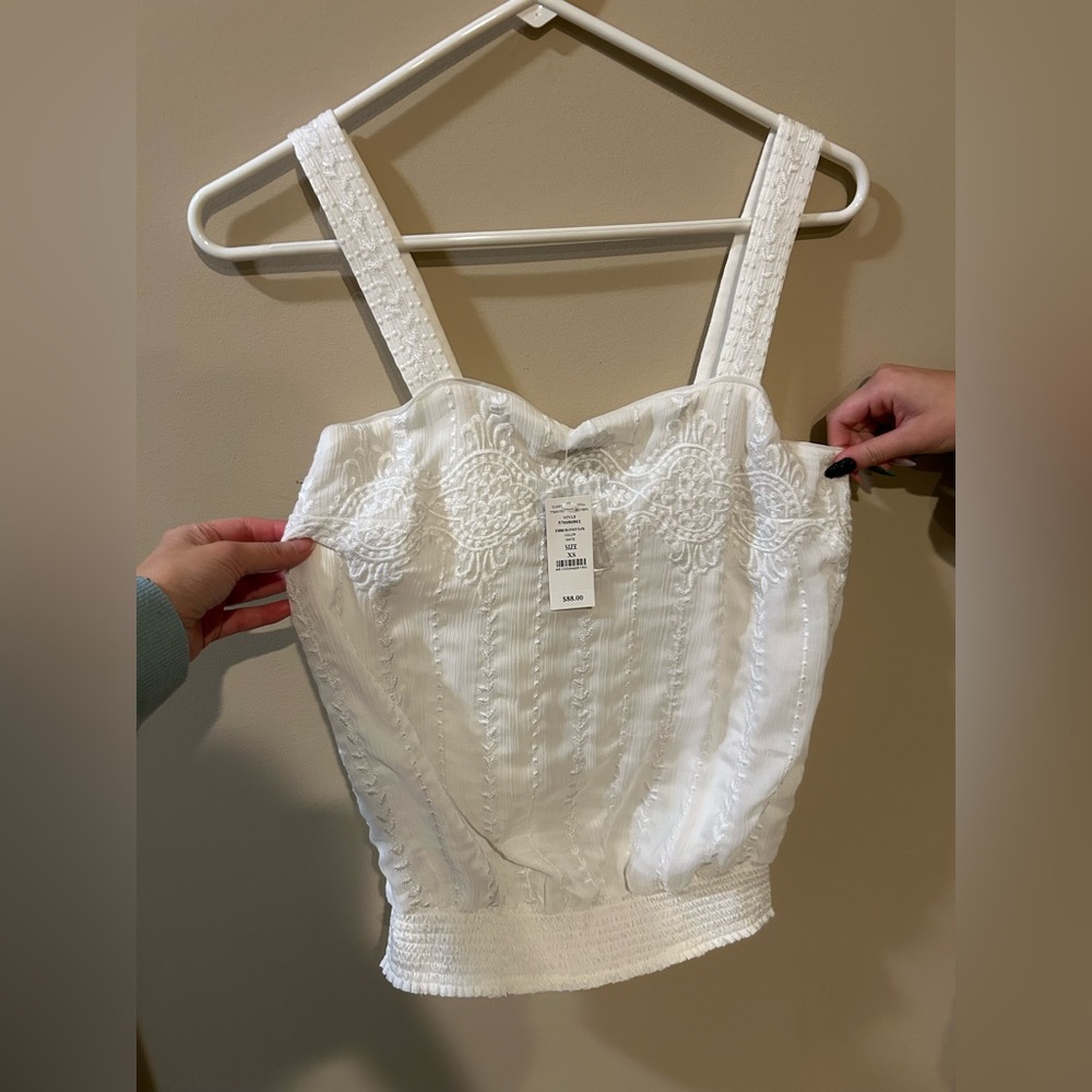 White Embroidered Sleeveless Top